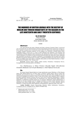 The Inquiries of British Liberals Into the Destiny of Muslim and Turkish Inhabitants of the Balkans in the Late Nineteenth and Early Twentieth Centuries *