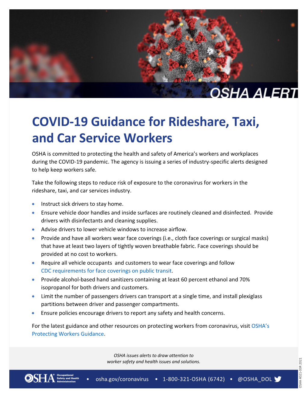 COVID-19 Guidance for Rideshare, Taxi, and Car Service Workers