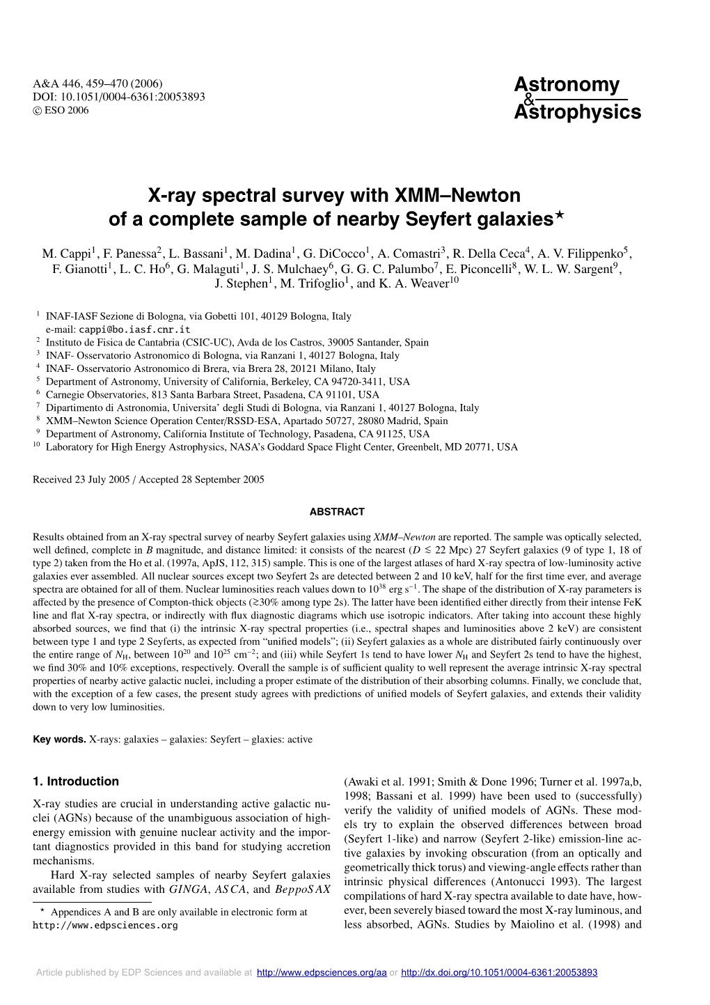 X-Ray Spectral Survey with XMM–Newton of a Complete Sample of Nearby Seyfert Galaxies