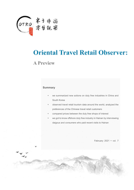 Oriental Travel Retail Observer: a Preview