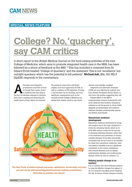College? No, 'Quackery', Say CAM Critics