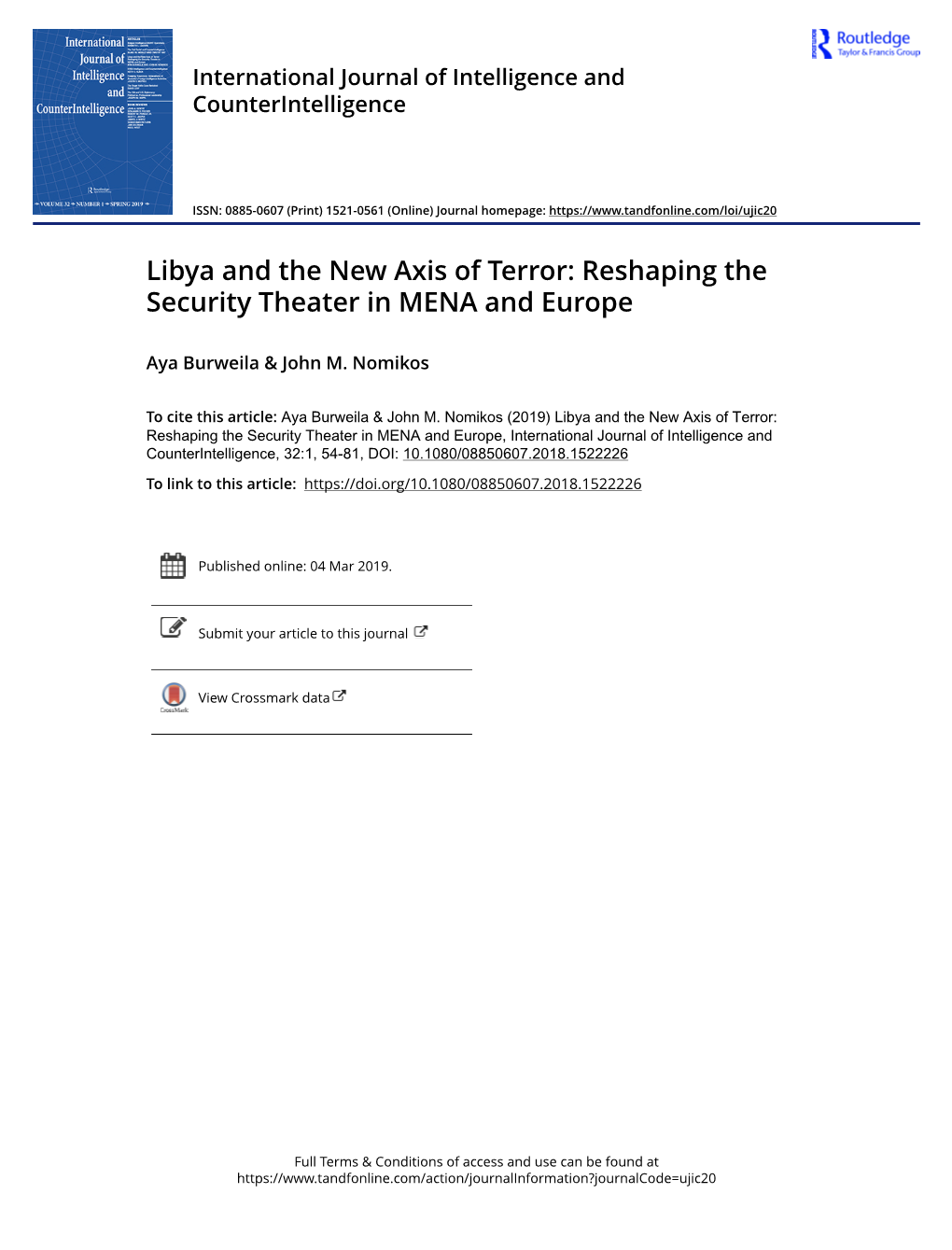 Libya and the New Axis of Terror: Reshaping the Security Theater in MENA and Europe