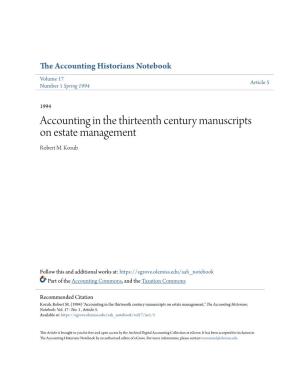 Accounting in the Thirteenth Century Manuscripts on Estate Management Robert M