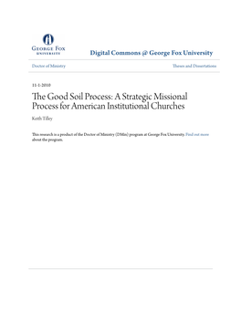 The Good Soil Process: a Strategic Missional Process for American Institutional Churches Keith Tilley