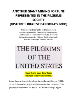 Another Giant Mining Fortune Represented in the Pilgrims Society (History’S Biggest Pandora’S Box!)