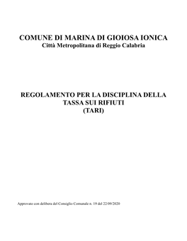 COMUNE DI MARINA DI GIOIOSA IONICA Città Metropolitana Di Reggio Calabria