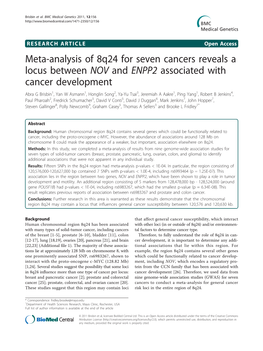 Meta-Analysis of 8Q24 for Seven Cancers Reveals a Locus Between
