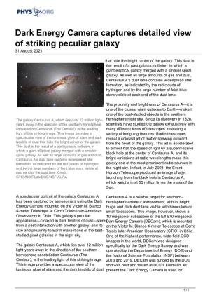 Dark Energy Camera Captures Detailed View of Striking Peculiar Galaxy 31 August 2021
