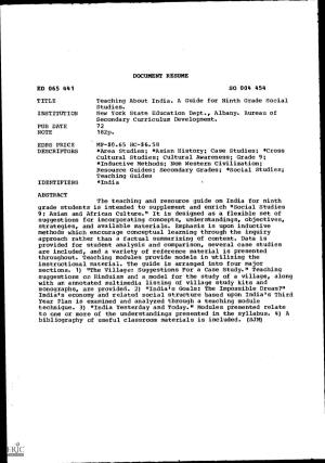 DOCUMENT RESUME ED 065 441 SO 004 454 TITLE Teaching About