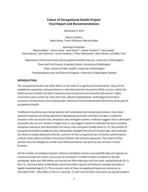 Future of Occupational Health Project: Final Report and Recommendations