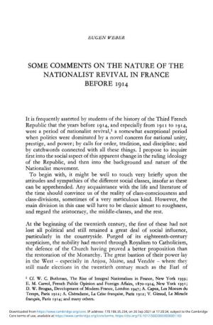 Some Comments on the Nature of the Nationalist Revival in France Before 1914