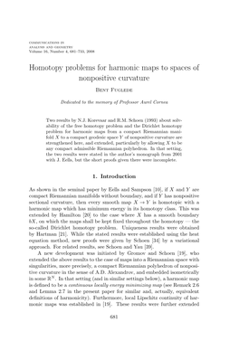 Homotopy Problems for Harmonic Maps to Spaces of Nonpositive Curvature Bent Fuglede