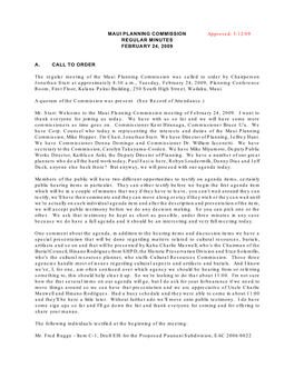 MAUI PLANNING COMMISSION Approved: 5/12/09 REGULAR MINUTES FEBRUARY 24, 2009