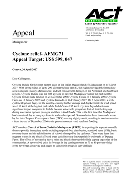 Cyclone Relief- AFMG71 Appeal Target: US$ 599, 047