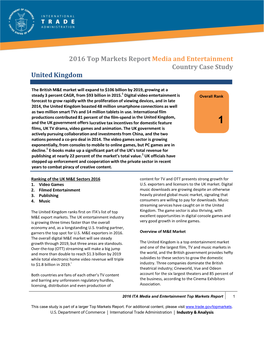 2016 Top Markets Report Media and Entertainment Country Case Study United Kingdom