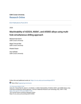 Machinability of Al2024, Al6061, and Al5083 Alloys Using Multi-Hole Simultaneous Drilling Approach