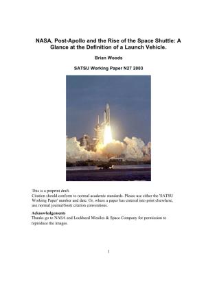 NASA, Post-Apollo and the Rise of the Space Shuttle: a Glance at the Definition of a Launch Vehicle