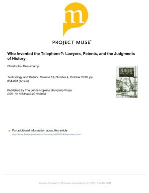 Who Invented the Telephone?: Lawyers, Patents, and the Judgments of History