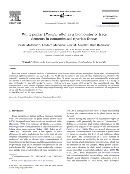 White Poplar (Populus Alba) As a Biomonitor of Trace Elements in Contaminated Riparian Forests