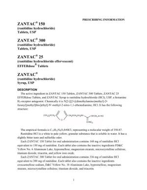 ZANTAC® 150 (Ranitidine Hydrochloride) Tablets, USP