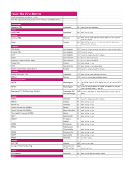 Fauci: the Virus Hunter Confirmed Stations As of March 10, 2021 Visit PBS.Org/Stationfinder If You Don't Know What Your Local PBS Station Is