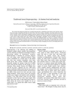 Traditional Insect Bioprospecting – As Human Food and Medicine