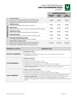 Tariff and Membership Details