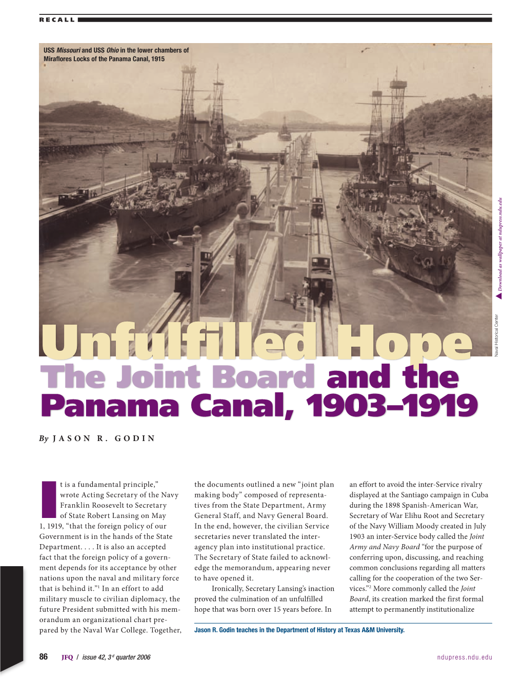 Joint Board and the Panama Canal 1903-1919:Unfulfilled Hope