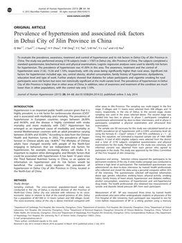Prevalence of Hypertension and Associated Risk Factors in Dehui City of Jilin Province in China