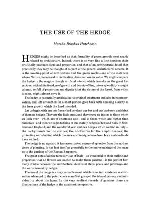 The Use of the Hedge [From the Spirit of the Garden, 1923]