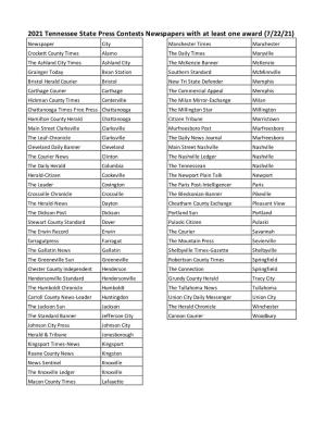 List of Newspapers to Receive at Least One Award in 2021