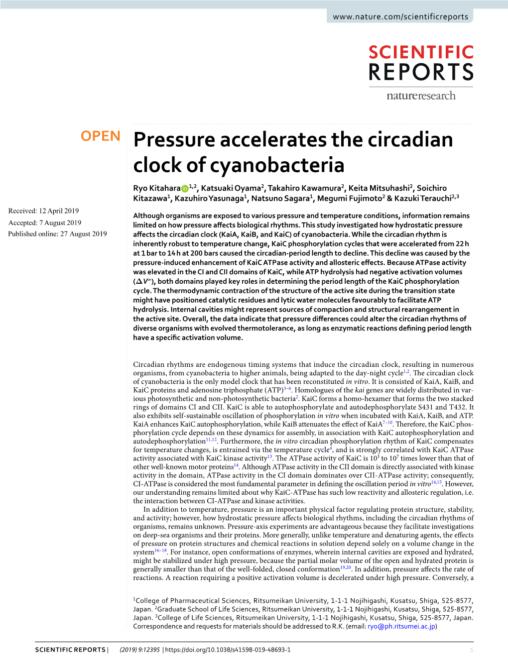 Pressure Accelerates the Circadian Clock of Cyanobacteria