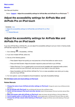 Adjust the Accessibility Settings for Airpods Max and Airpods Pro on Ipod Touch