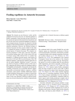 Feeding Repellence in Antarctic Bryozoans