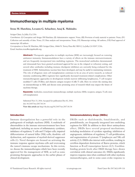 Immunotherapy in Multiple Myeloma