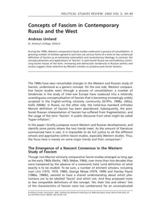 Concepts of Fascism in Contemporary Russia and the West Andreas Umland St