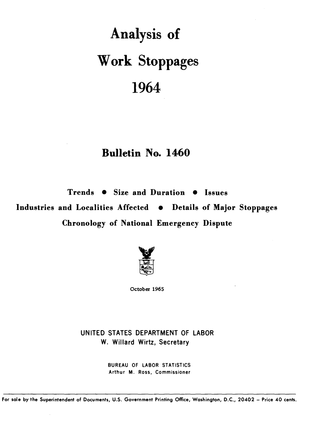 Analysis of Work Stoppages 1964