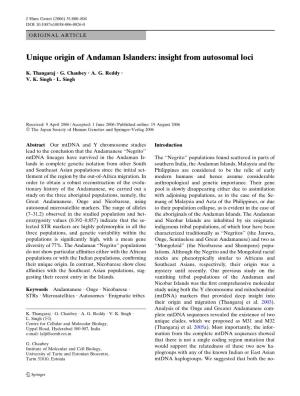 Unique Origin of Andaman Islanders: Insight from Autosomal Loci