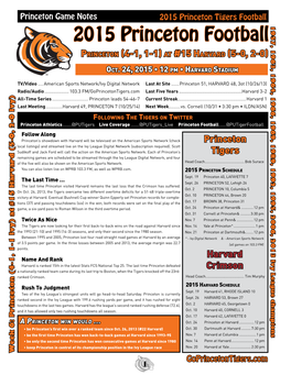 2015 Princeton Football Princeton (4-1, 1-1) at #15 Harvard (5-0, 2-0)