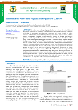 Influence of the Vadose Zone on Groundwater Pollution- a Review DOI:10