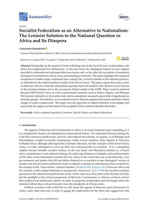 Socialist Federalism As an Alternative to Nationalism: the Leninist Solution to the National Question in Africa and Its Diaspora