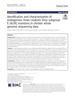 Identification and Characterisation of Endogenous Avian Leukosis Virus Subgroup E (ALVE) Insertions in Chicken Whole Genome Sequencing Data Andrew S