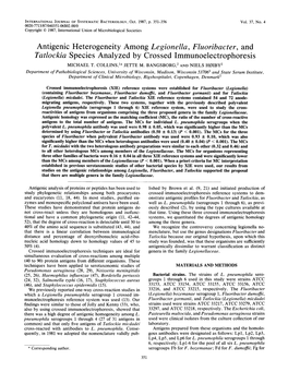 Antigenic Heterogeneity Among Legionella, Fluoribacter, and Tatlockia Species Analyzed by Crossed Immunoelectrophoresis