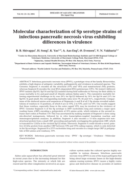 Molecular Characterization of Sp Serotype Strains of Infectious Pancreatic Necrosis Virus Exhibiting Differences in Virulence