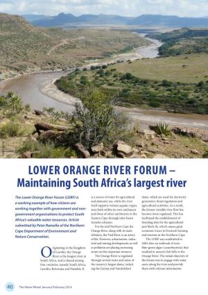 LOWER ORANGE RIVER FORUM – Maintaining South Africa's Largest