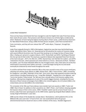 JUDAS PRIEST BIOGRAPHY There Are Few Heavy Metal Bands That