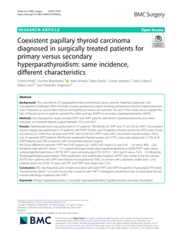 Coexistent Papillary Thyroid Carcinoma Diagnosed in Surgically Treated