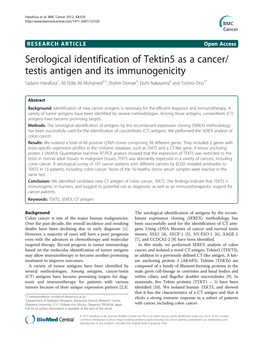 Serological Identification of Tektin5 As a Cancer/ Testis Antigen and Its