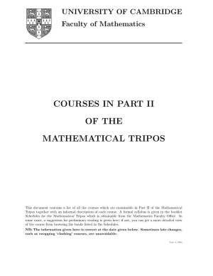 Courses in Part Ii of the Mathematical Tripos