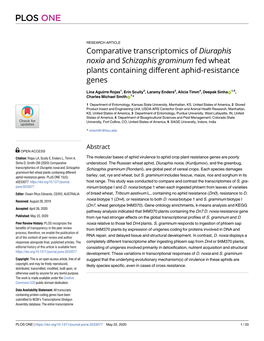 Comparative Transcriptomics of Diuraphis Noxia and Schizaphis Graminum Fed Wheat Plants Containing Different Aphid-Resistance Genes